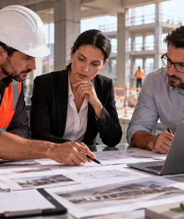 Profissionais avaliam projetos e proposta antes de escolher uma construtora