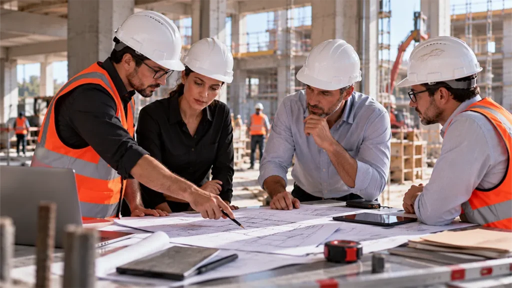 Profissionais analisam mudança de projeto durante uma obra para cliente privado