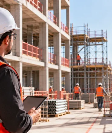 Profissional acompanha segurança e organização de um canteiro de obras
